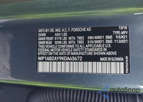 2019 Porsche Cayenne S z USA, uszkodzony, nr VIN WP1AB2AY9KDA63672